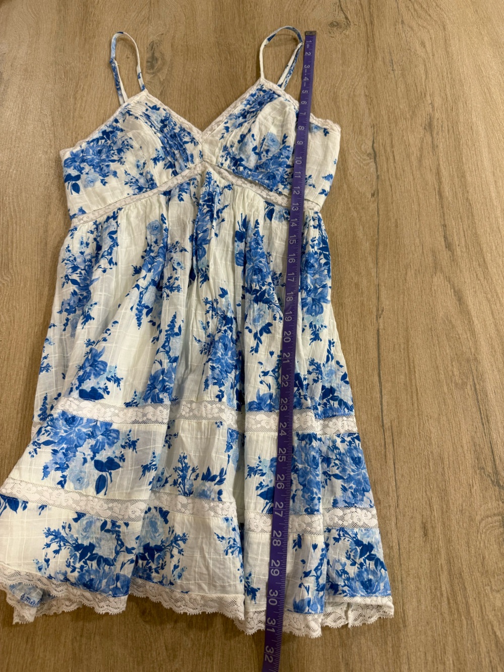 Pookie & Sebastian White Blue Floral Cotton Mini Dress Smocked Back Size L - Picture 15 of 15